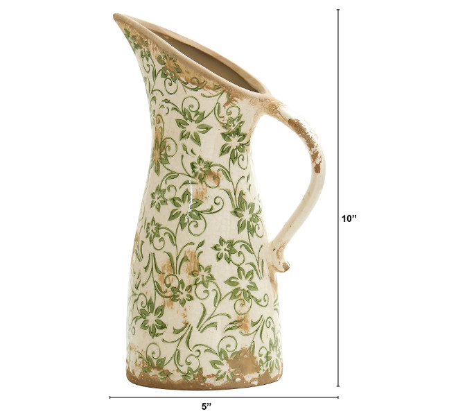 10" Tuscan Style Ceramic Vase Green Scroll Pattern Home Decor