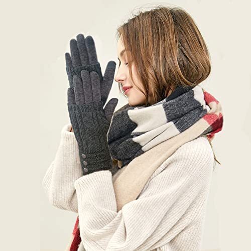 Winter Warm Knit Fingerless + Touchscreen Texting Thick Cotton Full Dark Grey