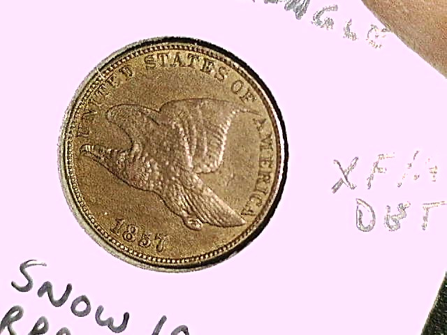 1857 Repunched Date Snow 10 Flying Eagle Cent
