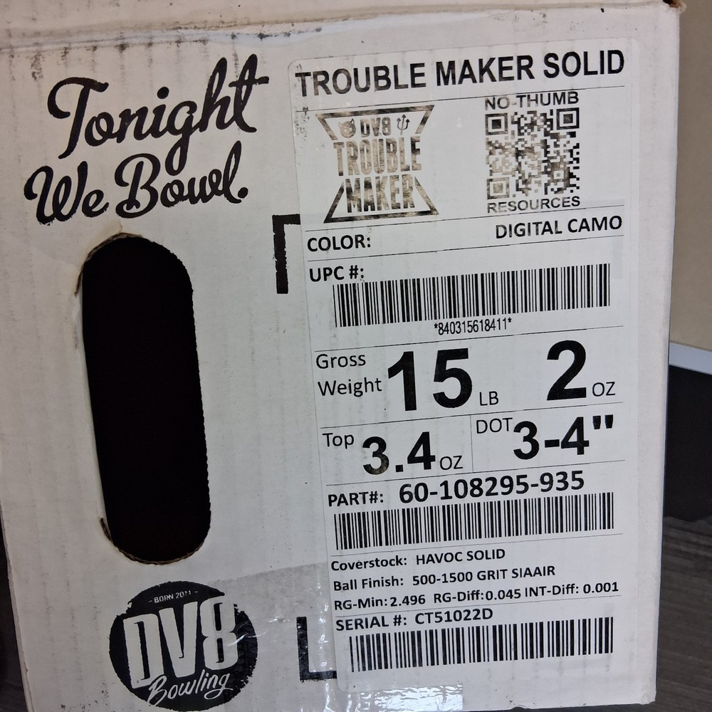 DV8 Trouble Maker Solid 1ST QUALITY bowling ball 15 LB. NEW IN BOX!! #022