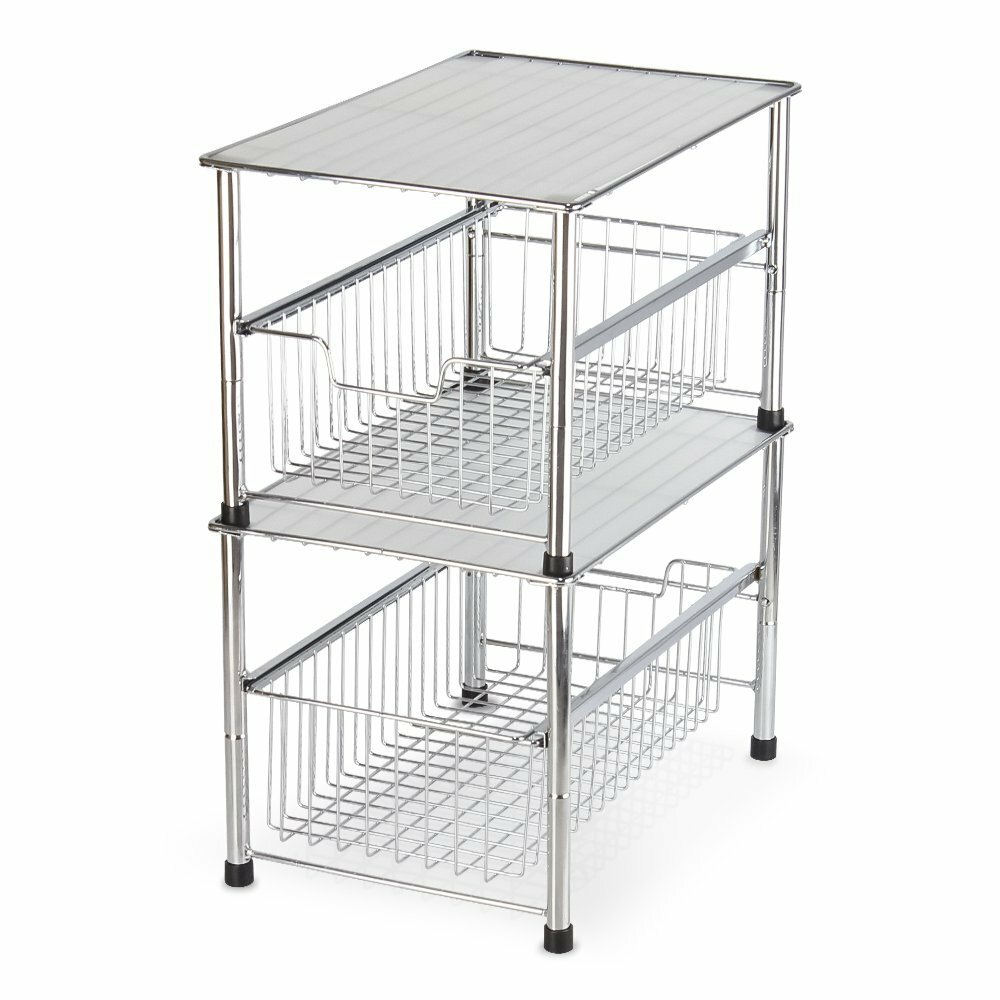 2-Tier Stackable Under Sink Organizer w/Sliding Storage Drawer Cabinet Kitchen