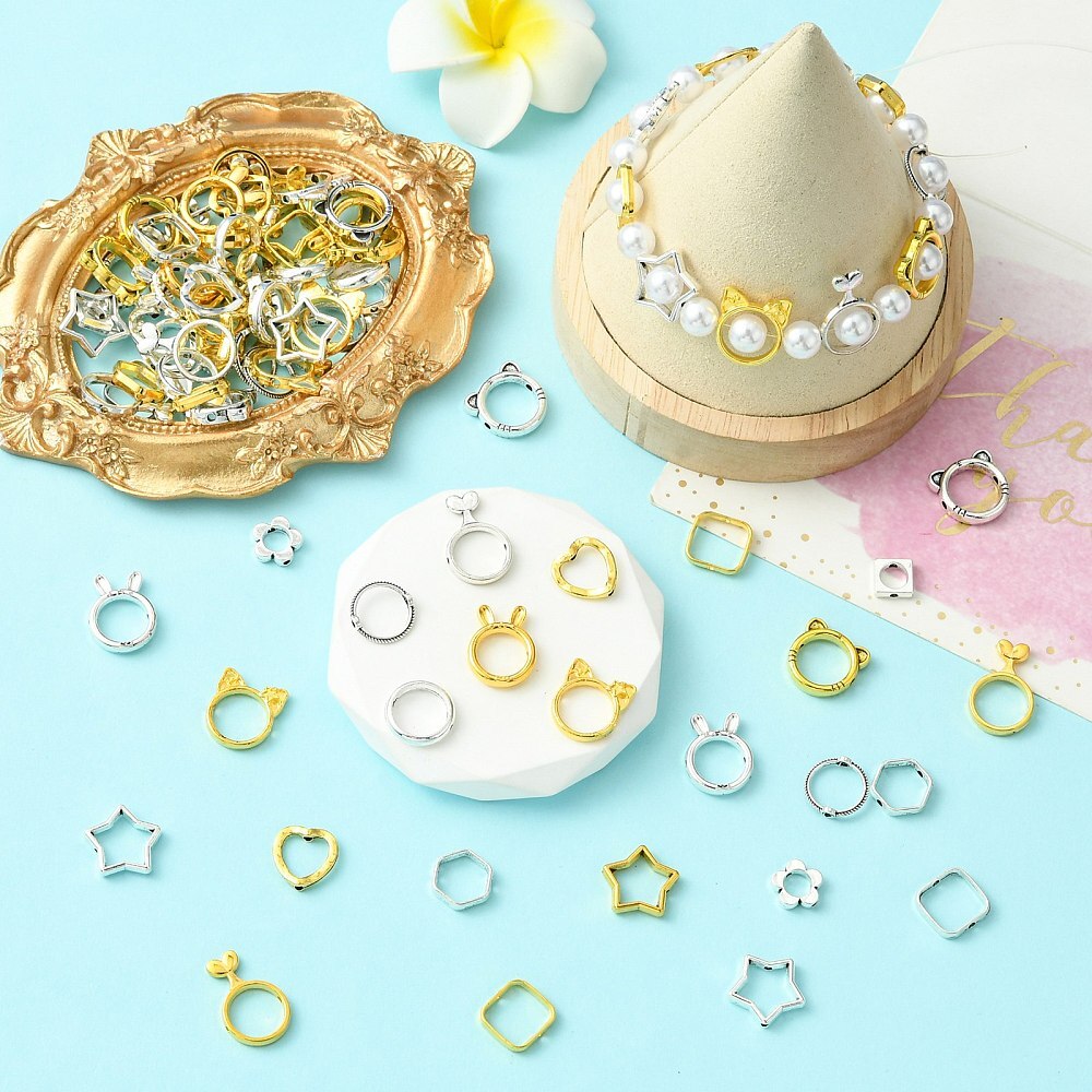 100pcs Bead Frames,Double Hole Frame Mixed Shapes Bead Hugger Frame Connectors