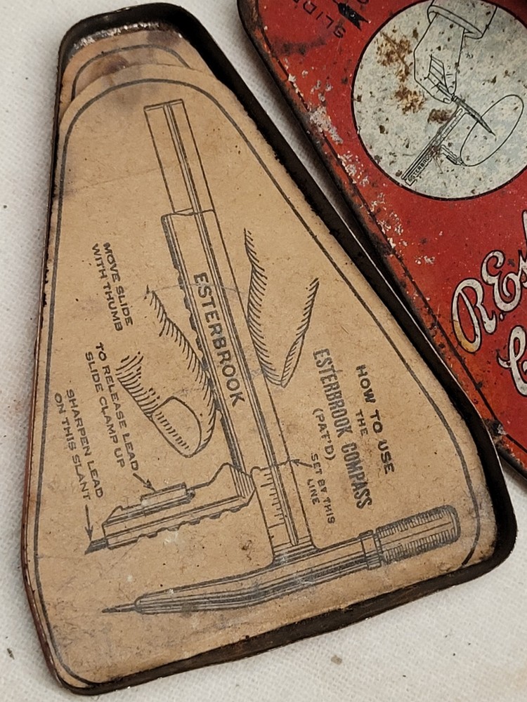 Rare Antique R. ESTERBROOK Co COMPASS # 8 Tin w Complete Case And Instructions