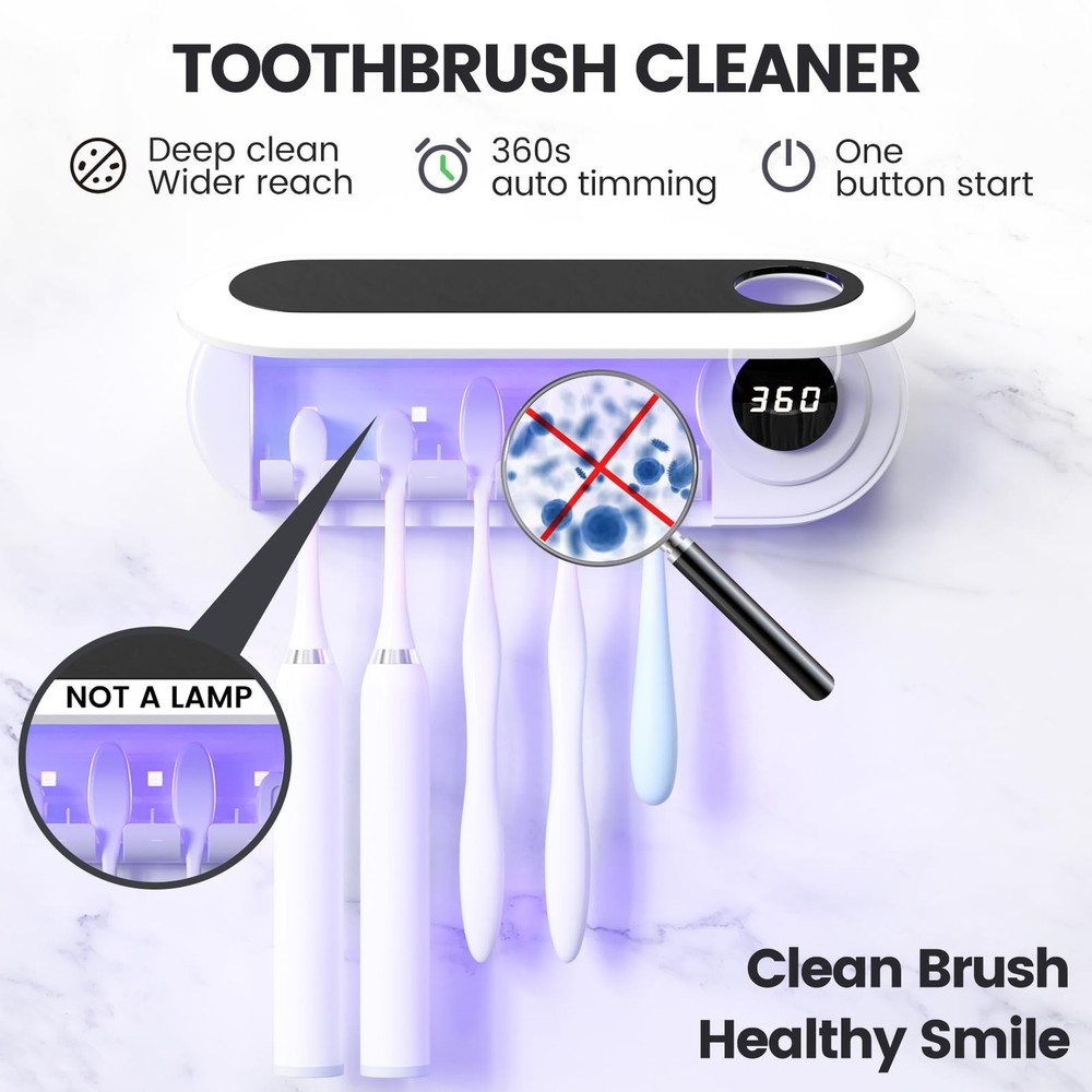 MIMORE Toothbrush Holder, 5 Toothbrush Slots Timer Function, Cordless Wall M...