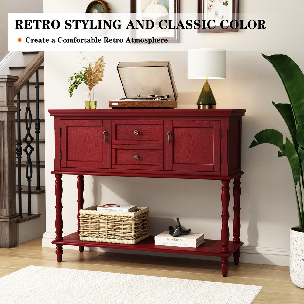 Sideboard Storage Dining Buffet Cabinet Console Table with Shelf&Drawers Red
