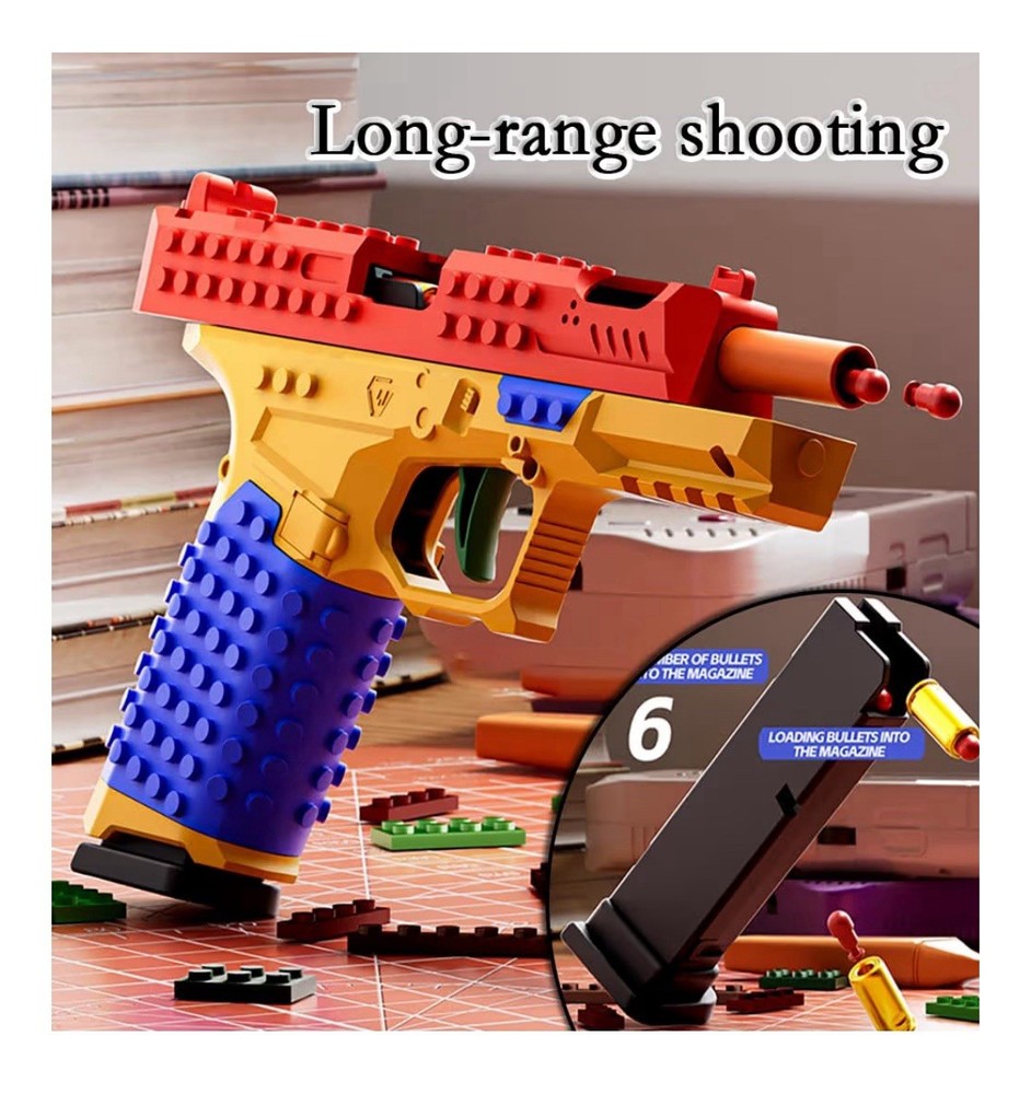 Dreamplay Shell Ejecting Toy Gun, Automatic Pull Back Action, Compatible LEGOS