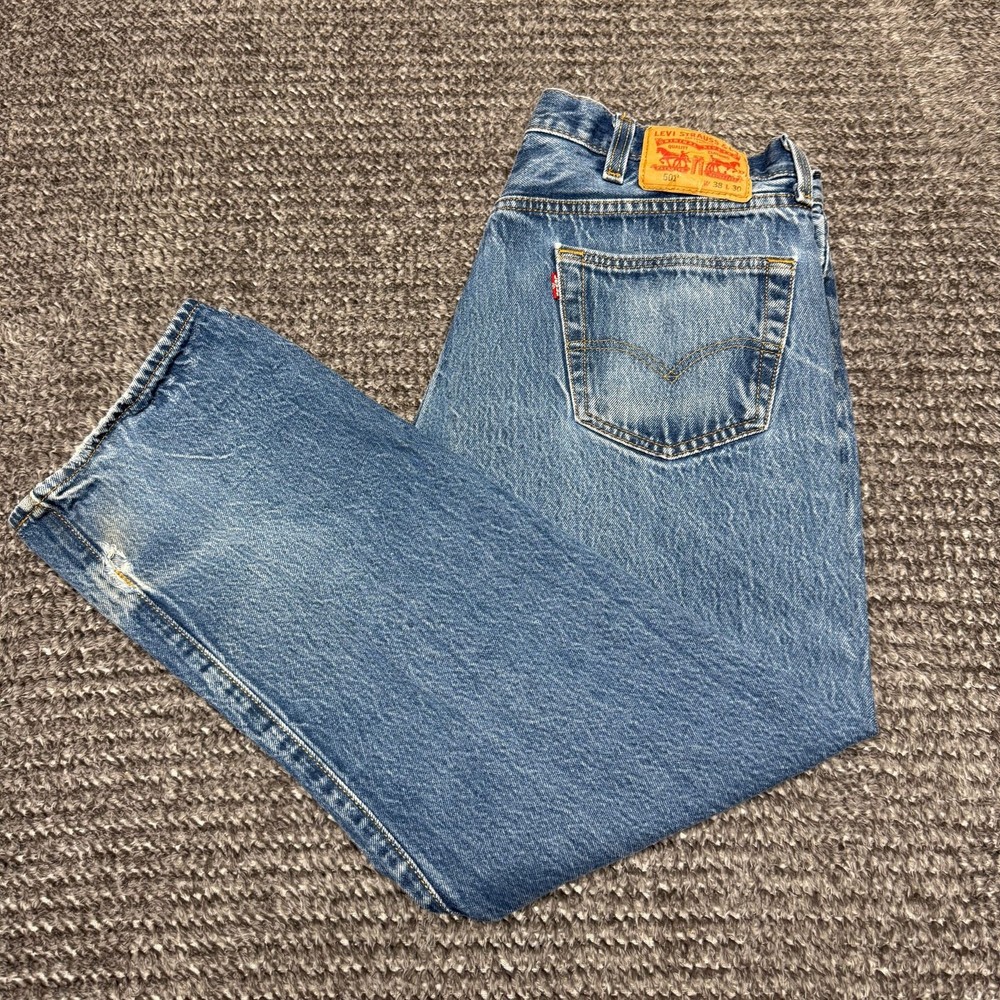 Levis 501 Mens Jeans 38x30 Medium Wash Blue Denim Straight Leg Button Fly