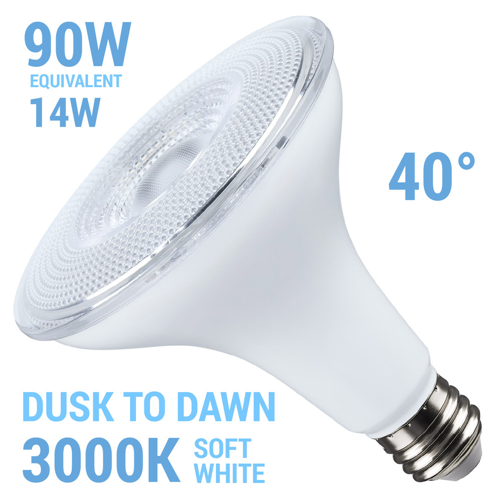 Satco DUSK TO DAWN Photocell LED 120V 14W =90W PAR38 Medium E26 3000K Soft White