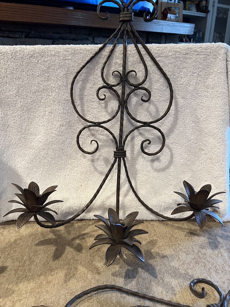 2 Extra Large Brown Wrought Iron/Copper? Candelabra Sconce HEAVY