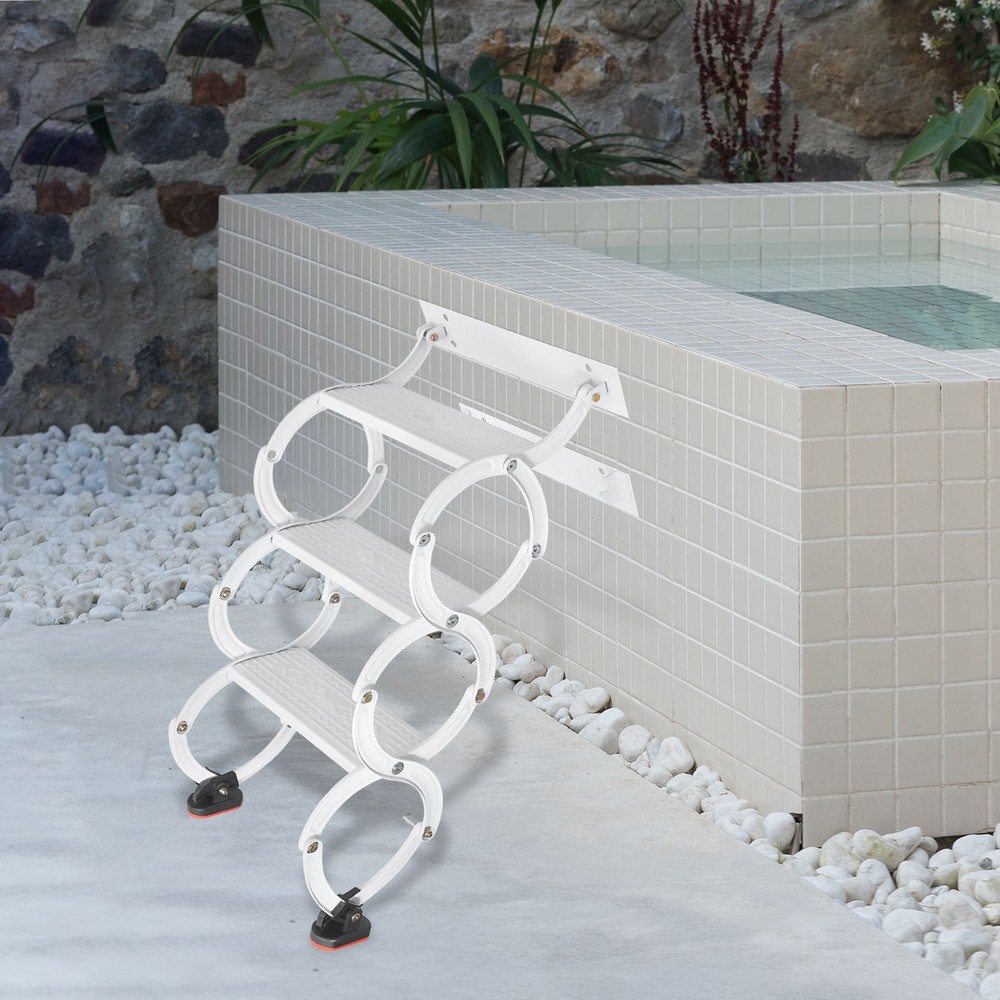 3 Steps White Wall Mounted Retractable Ladder Pull Down Telescoping Step Ladder