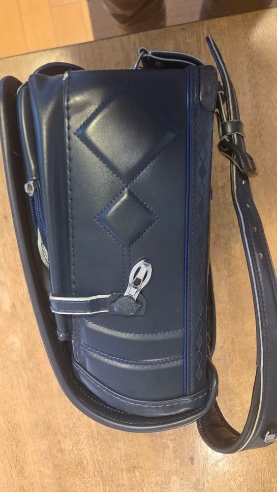 Randoseru Navy Synthetic Leather Backpack Diamond Pattern Adjustable Straps