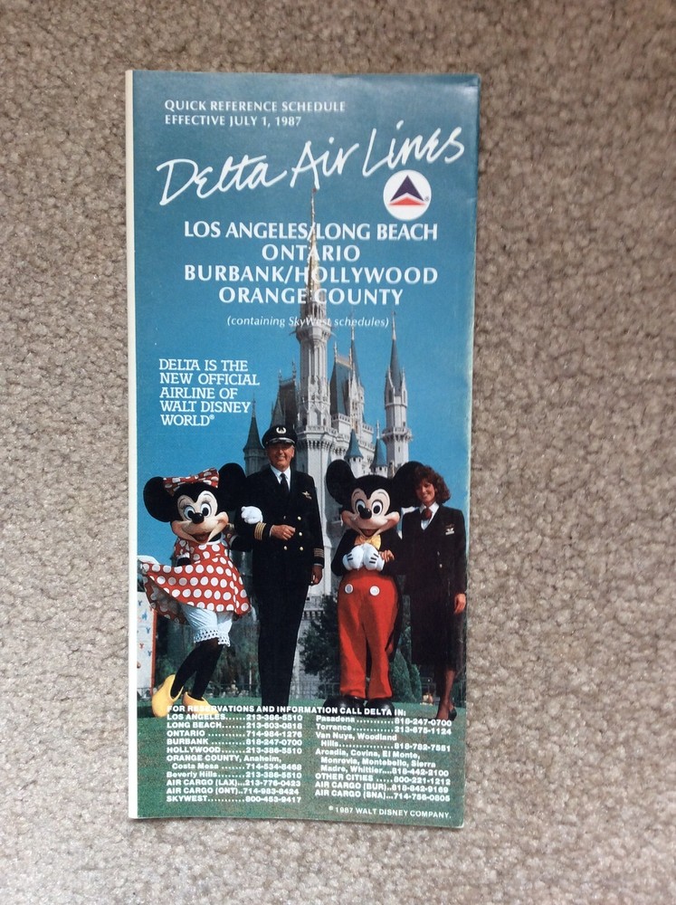 Delta Airlines Quick Reference Schedule for July 1,1987