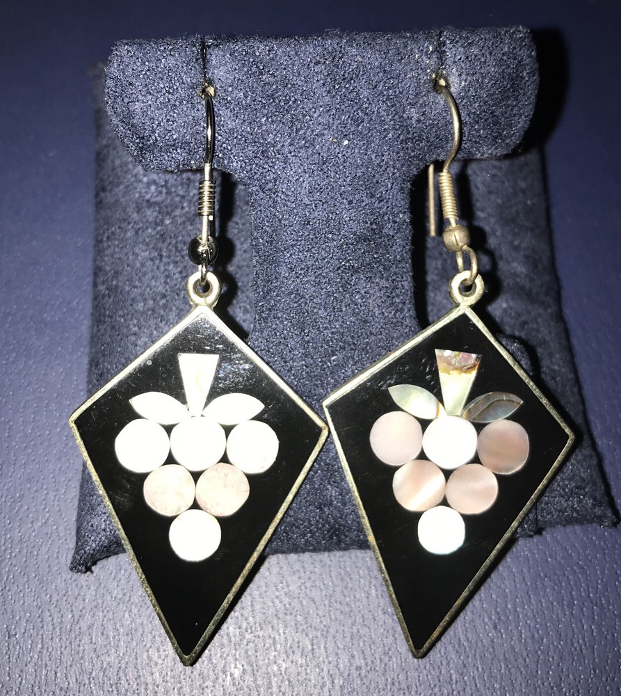 Vyg Mexico signed Abalone Enamel Dangle Earrings.