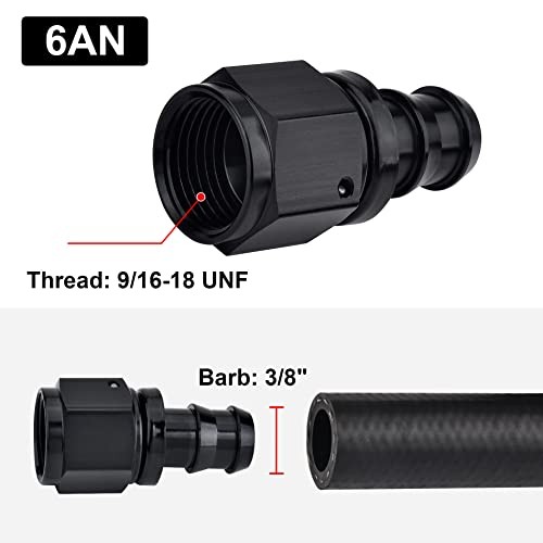 Push Lock Hose Fitting End Black 2PCS 6AN Straight