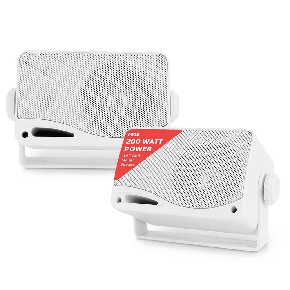 Pyle Home Screen Receiver, 2x 3.5'' 200W Mini Box White Speakers, Mic System