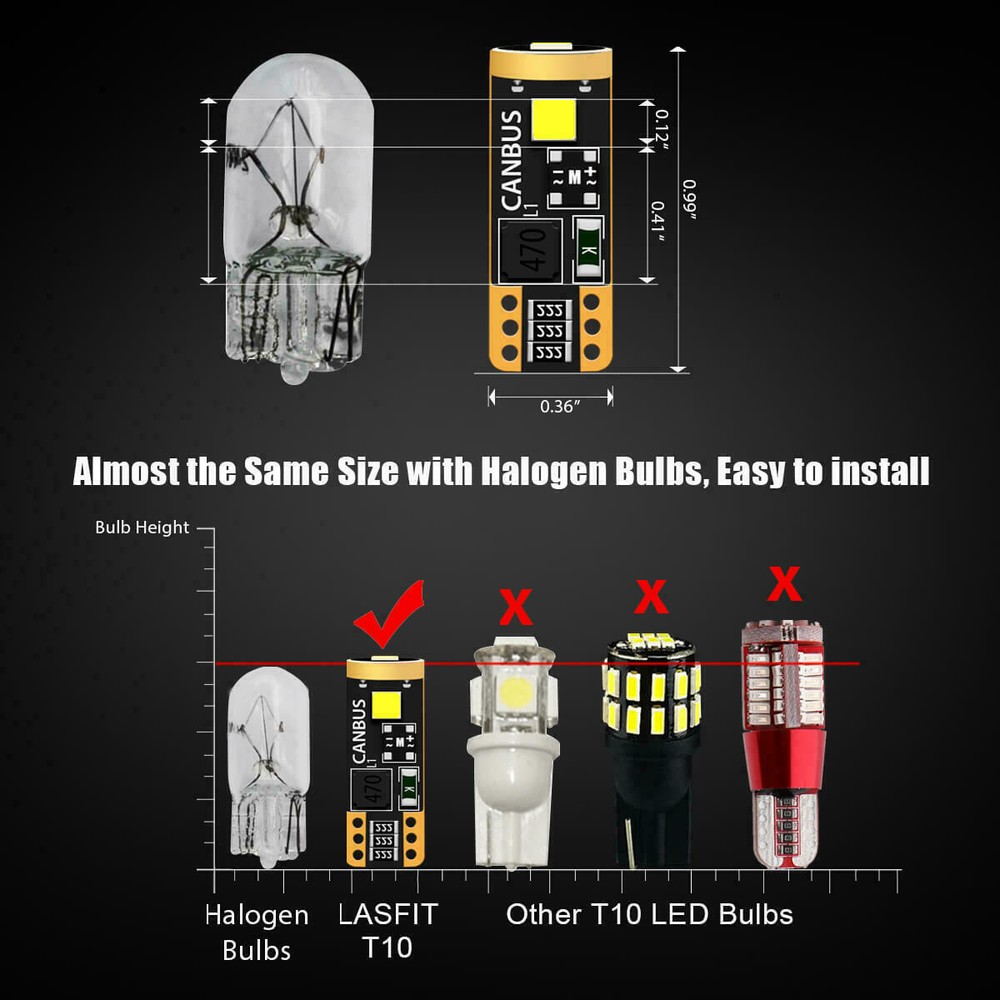 Combo Lasfit LED T10 LED License Plate Interior Dome Map Light Bulb 168 194 2825