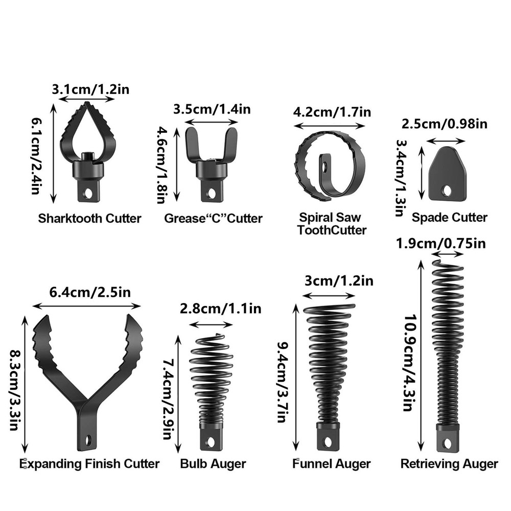 8PCS Drain Drill Attachments, Multi-Function Cutter Heads for Snake Machines