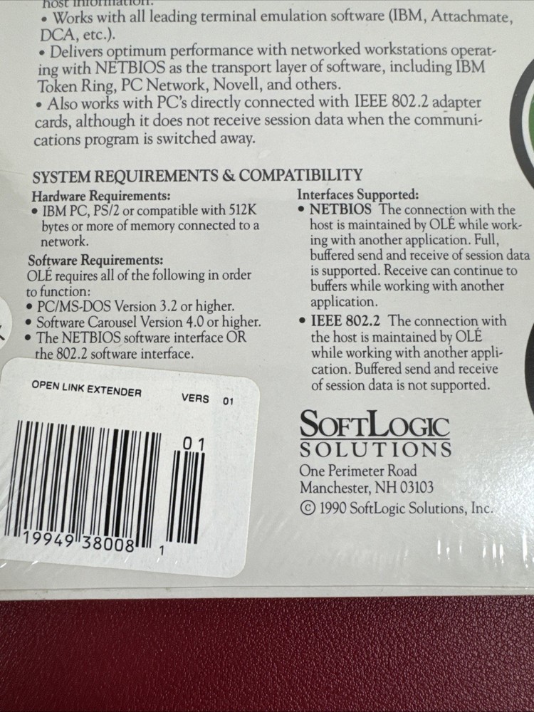 Vintage NOS SOFTLOGIC Solutions: Open Link Extender V01 Software, 3.5 " Disk