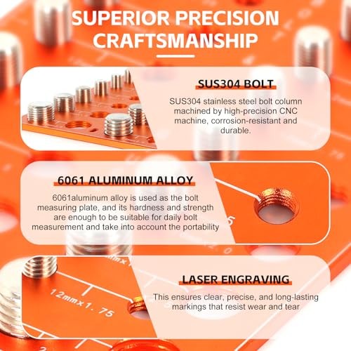 44 Nut and Bolt Thread Checker Standard and Metric, Bolt Sizer and Thread