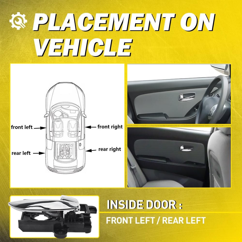 Interior Door Handle For 2007-2010 Hyundai Elantra Driver Left Chrome Plastic