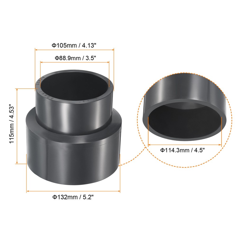 4"x3" SCH80 UPVC Reducer Pipe Fitting Straight Coupling Connector, Grey