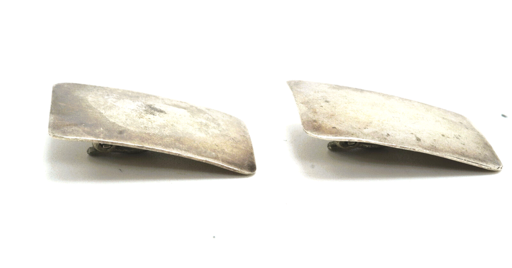 Vintage Taxco Mexico Sterling Silver Rectangular Clip On Earrings Signed MLV