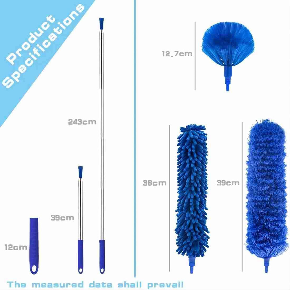 Cobweb Duster with Extension Pole, Washable Cleaning Duster Kit with 3 Duster He