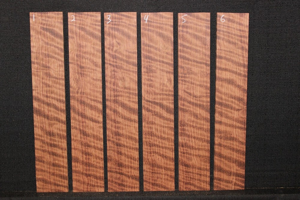 Curly figured bubinga ukulele fingerboard blanks, sold individually.