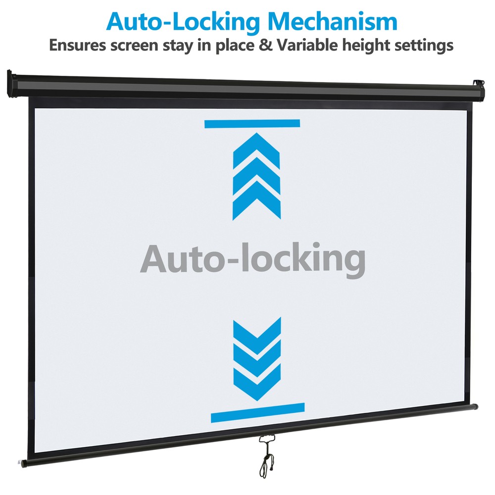 80" Projection Screen Manual Pull Down 16:9 HD Projector Movie Screen Home Black