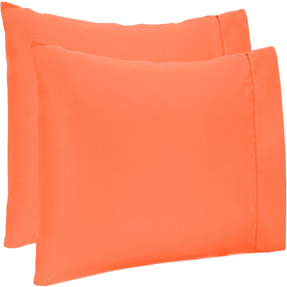 Egyptian Cotton Queen Size Pillow Case Pair Orange Solid 1000 Thread Count