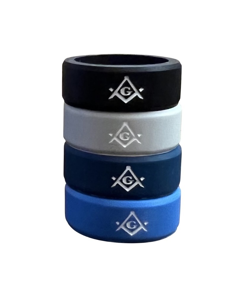 Masonic Rings Silicone (4 pack with Backfilled Square and Compass)