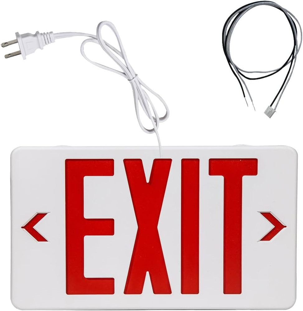Red Exit Sign with 1.0 Meter Plug in Cord, Plug in Exit Sign with Battery Backup