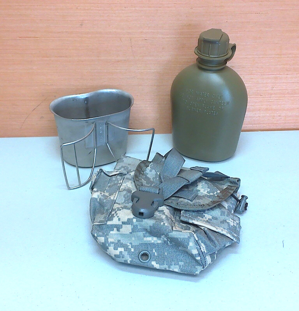 USGI 3 Piece 1 Quart Canteen Setup Army ACU UCP Camo General Purpose Pouch & Cup