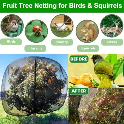 Fruit Tree Netting with Drawstring Zipper, 2 Pack Garden 2 Pack-8 x 8FT(Black)