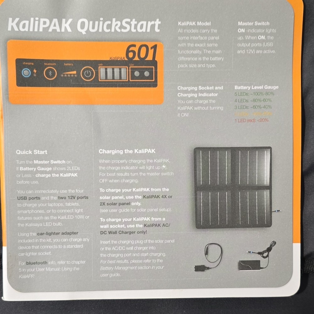 Kalisaya KaliPAK 201 Portable Solar Panel Kit Bluetooth USB Battery Indicator