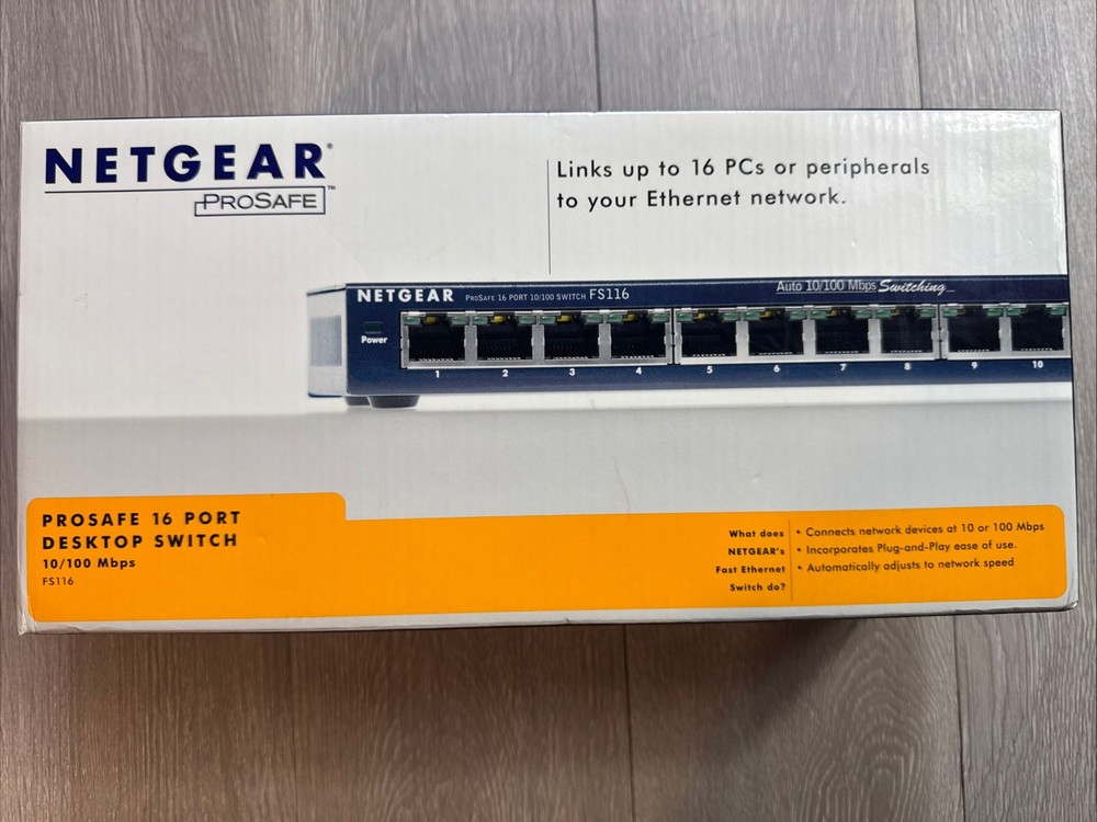 Netgear ProSafe 16-Port Desktop Switch FS116 New In Box And Sealed Computer