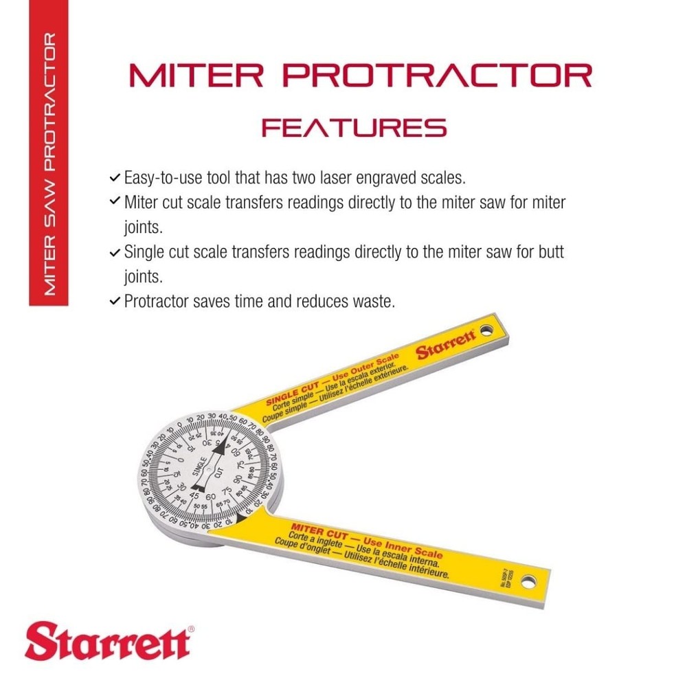 Starrett ProSite Miter Protractor Angle Finder with Two Laser Engraved Scale...
