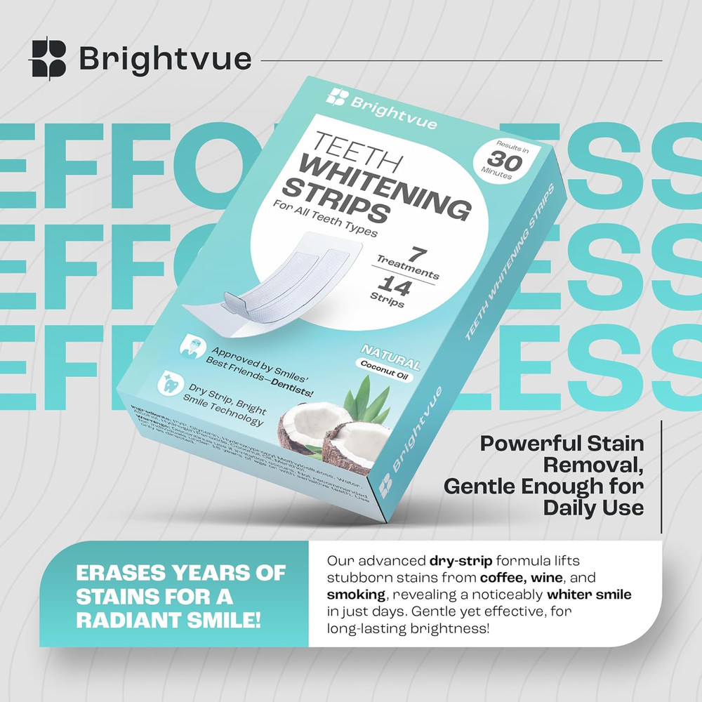 2 Pack ~ Brightvue Natural Teeth Whitening Strips 7-Day Treatment Pack