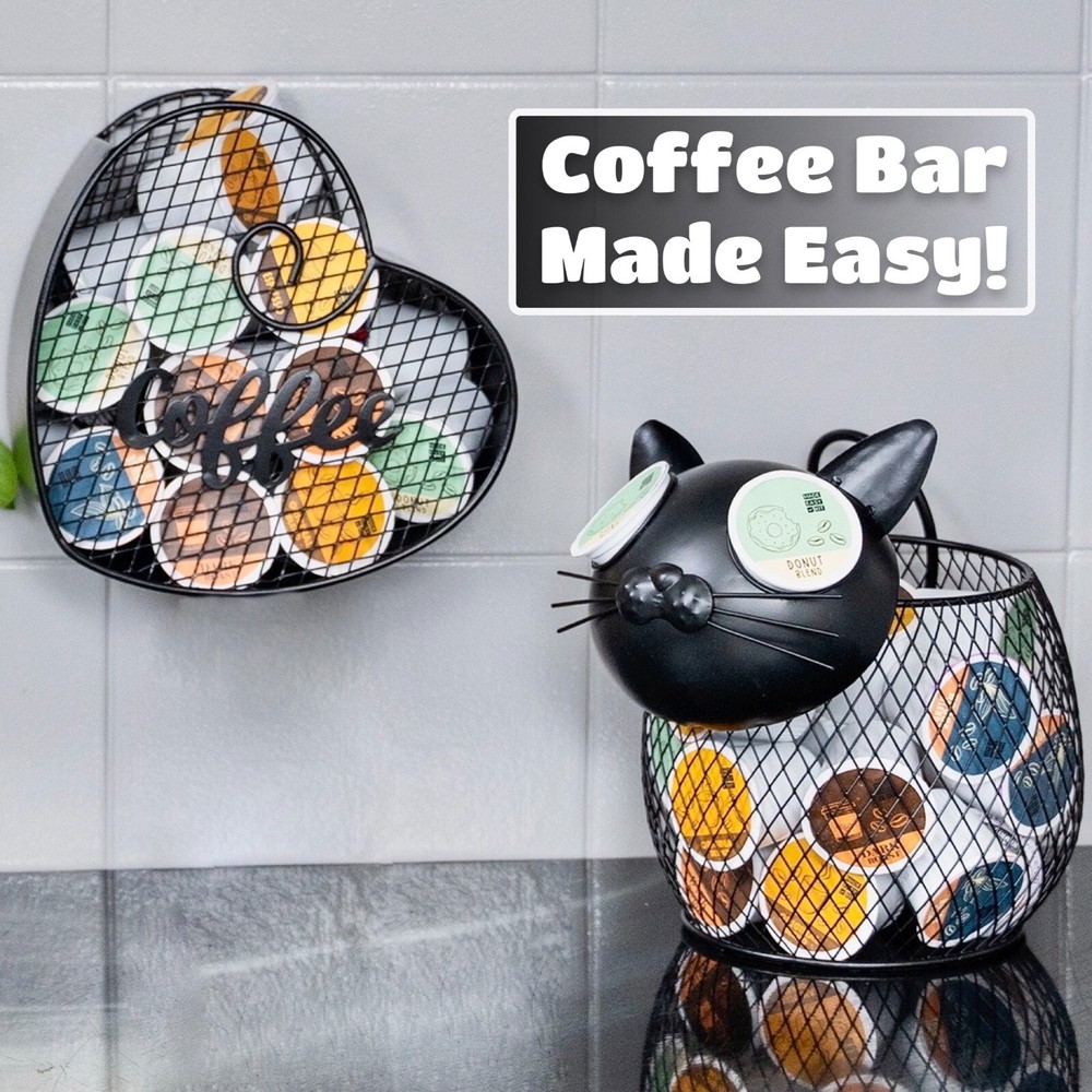 Made Easy Kit Coffee Pod Organizer, Coffee Bar Functional Décor, Black Cat