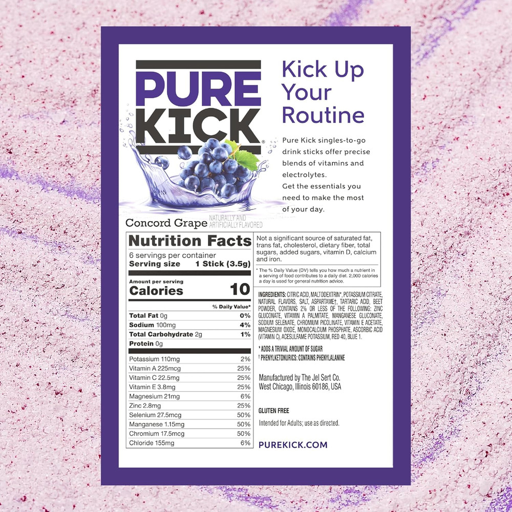 Pure Kick Hydration Singles Drink Mix, Concord Grape, 12 Boxes, 72 Packets
