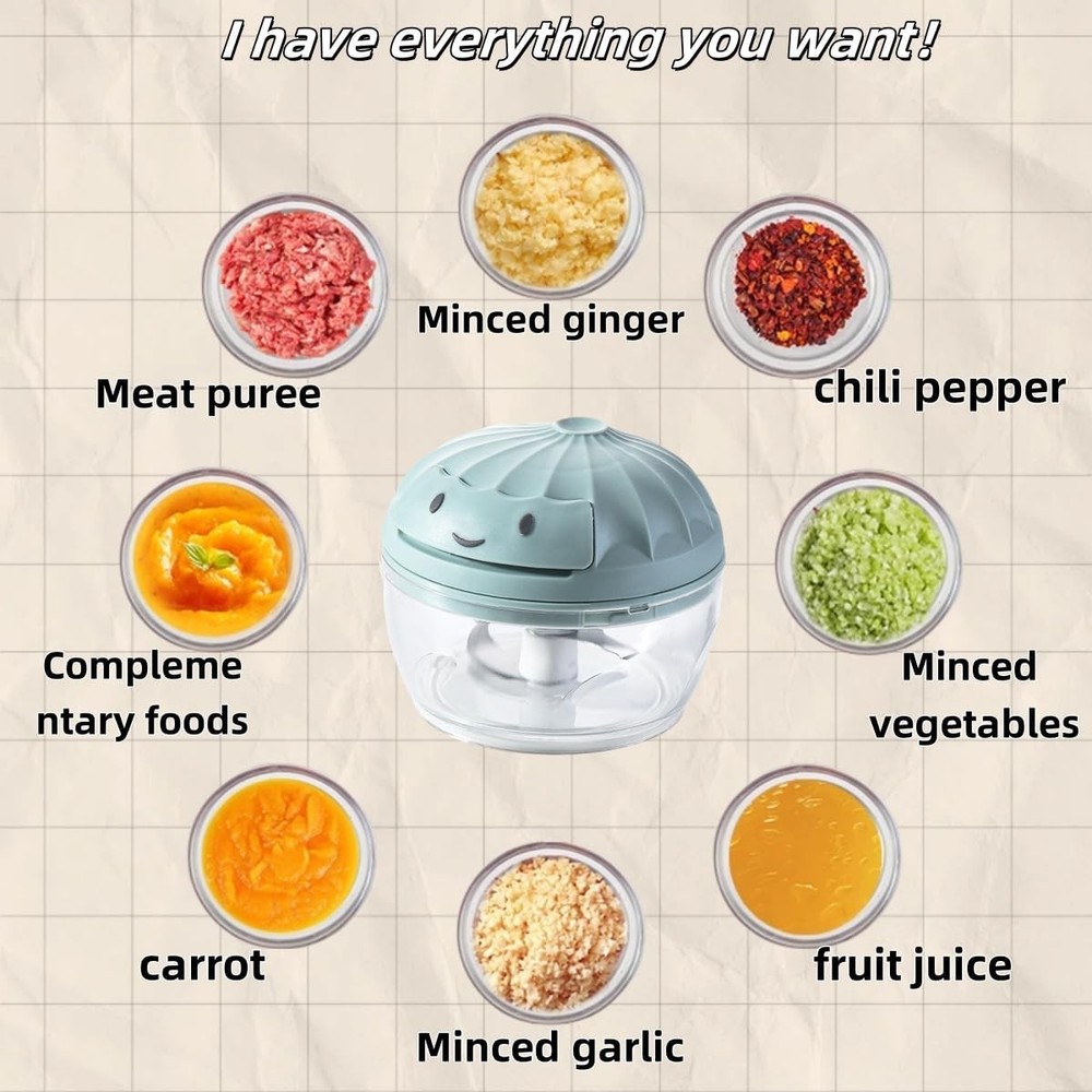 Manual Food Processor Vegetable Chopper, Mini Hand Pull String Garlic Chopper On