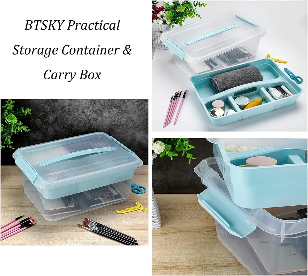 BTSKY Stack & Carry Box, Clear Plastic Storage Container Stackable Home Utility