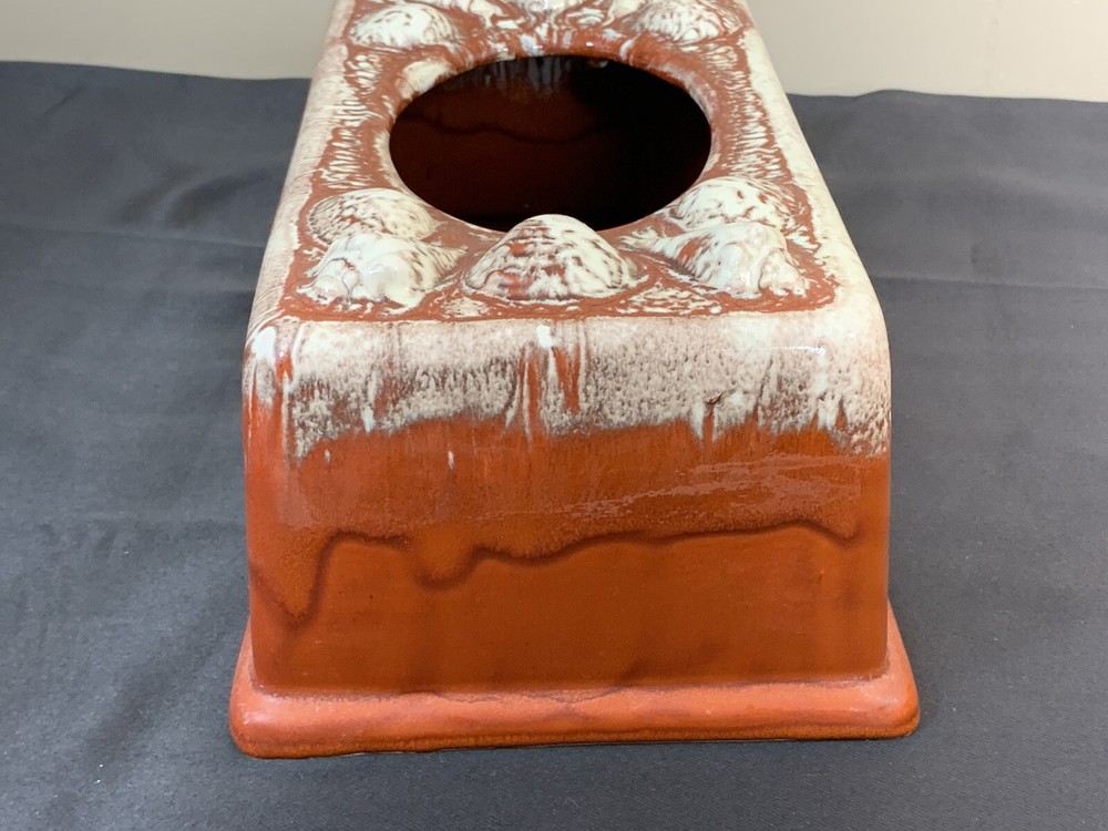 Vintage 60s 70s Retangular Ceramic Tissue Box Brown Drip Glaze Shells Beach
