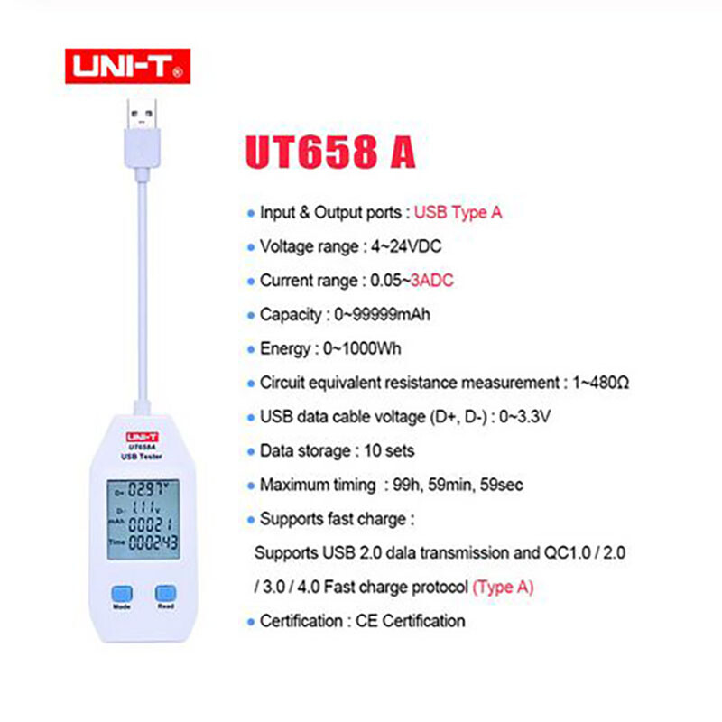 UNI-T LCD Digital USB Tester Power Capacity Volt Current Energy Detector Meter