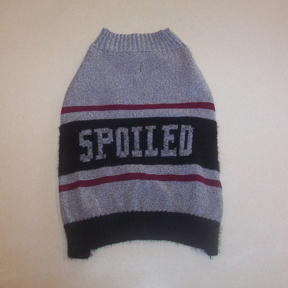 Knit Gray, Black & Maroon "SPOILED" Print Light Weight Dog Sweater Medium