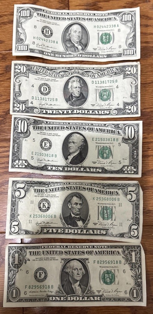 1981 5 Error Bill Set Uneven/Misaligned Cuts & Front To Back Error Totaling $136