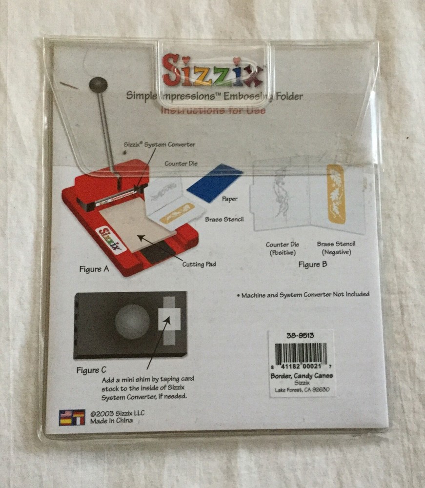 Sizzix Provo Simple Impressions Embossing Folder Brass Stencil Candy Cane Border