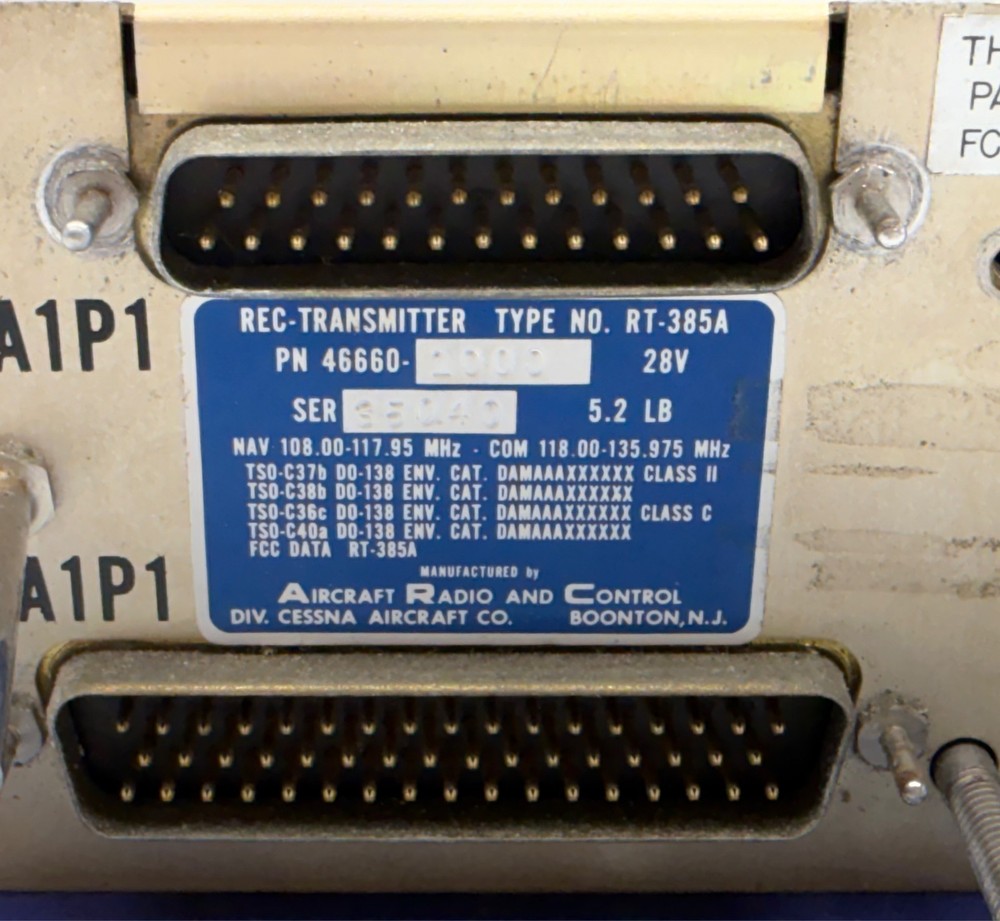 ARC RT-385A 46660 NAV COM 28V TRANSCEIVER CESSNA TSO C37b C38b CORE
