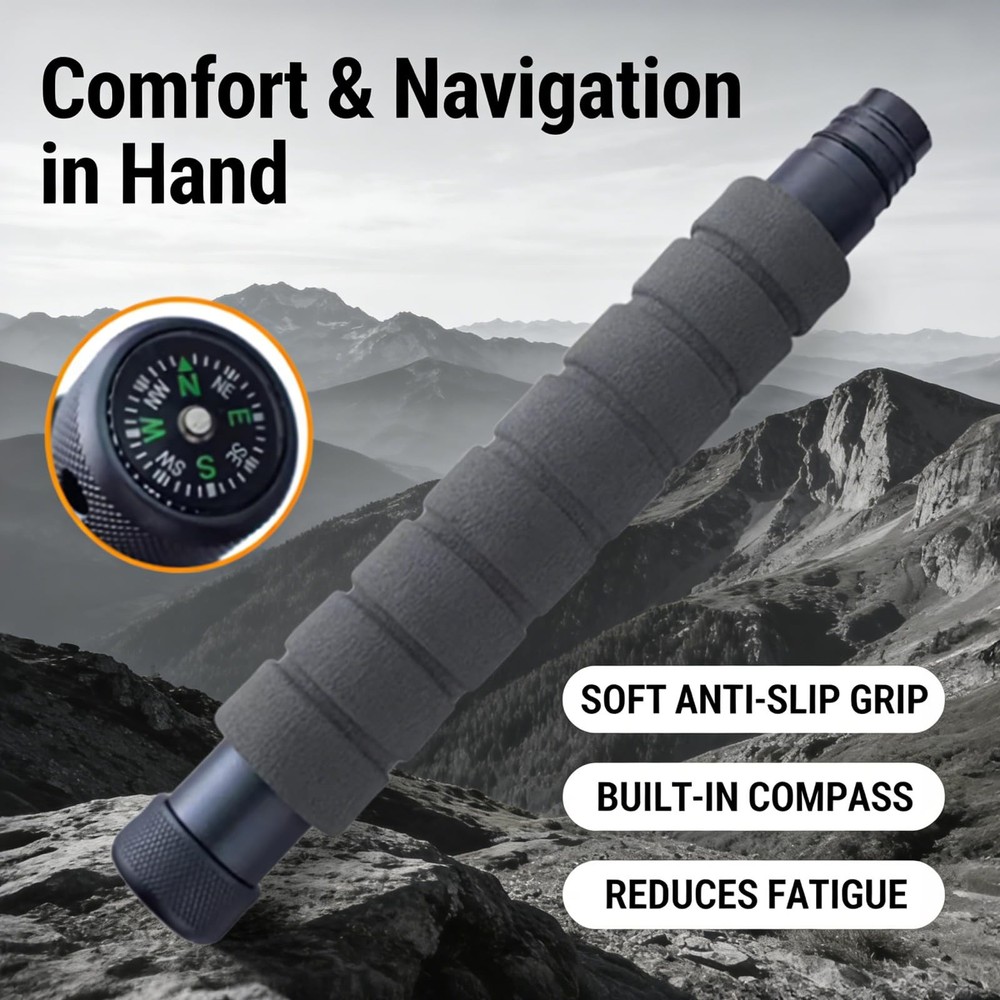 Trekking Pole Tactical Walking Stick, Multifunctional 6-section gray handle