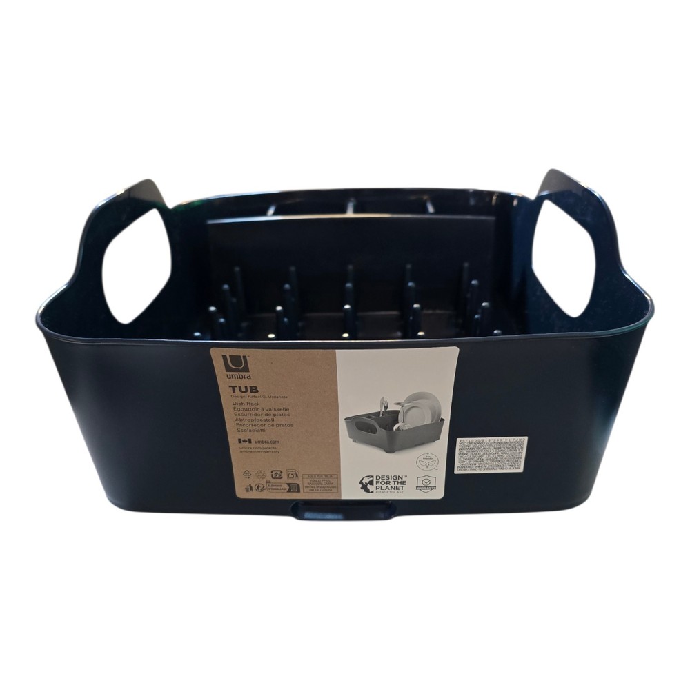 Umbra Tub Dish Drying Rack  Lightweight Self-Draining Dish Rack for Kitchen blue